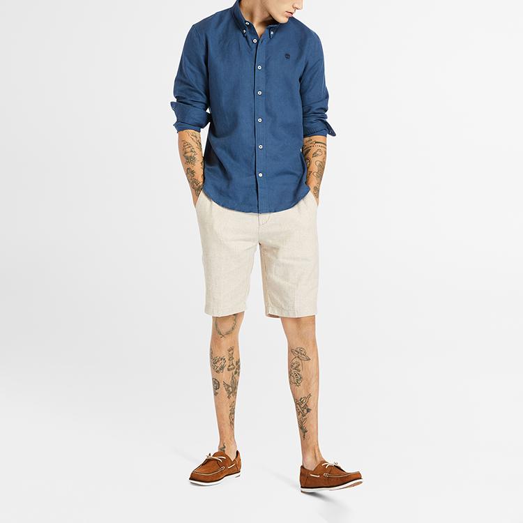 Timberland Однотонная повседневная удобная дышащая рубашка поло с длинным рукавом мужские рубашки темно-индиго A24WR-288