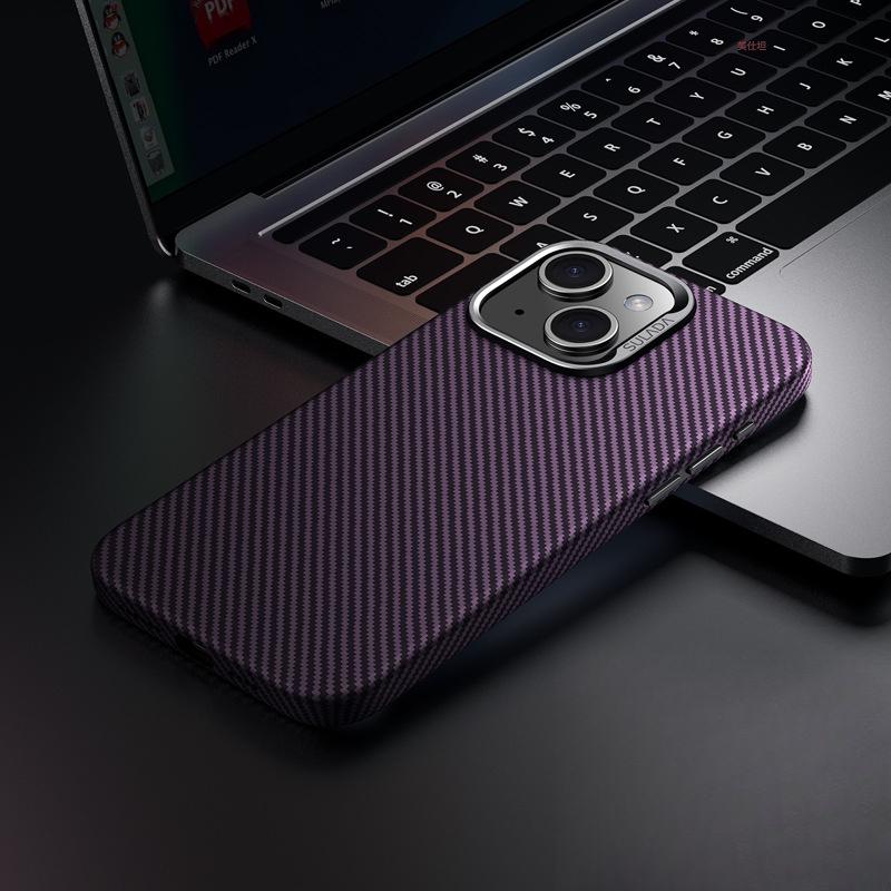 Подходит для чехла для телефона Apple 15promax, Текстура углеродного волокна iPhone16 Противоударный Магнитный 14 Простой и высококлассный чехол