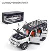 Масштаб 1/24 Land Rover Defender SUV, металлический литой под давлением игрушечный автомобиль из сплава, модель автомобиля со звуком и светом для мальчиков, детей, подарок, транспортные средства, коллекция хобби
