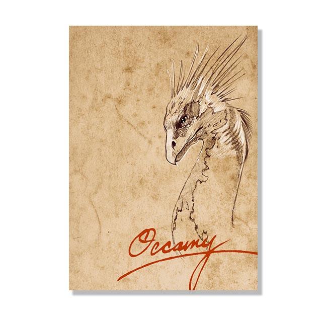 Винтажный эскиз монстра полевые заметки плакаты с совой динозавр Магия Волшебный мир животные холст картины настенная художественная роспись домашний декор