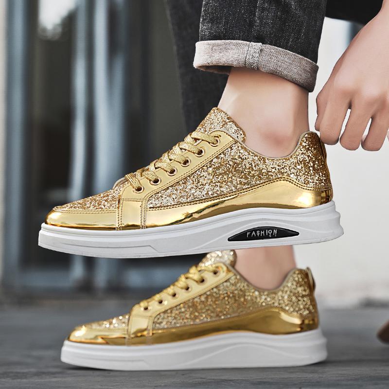 2025 Men Sneakers Male Gold Luxury Glitter Shoes Streetwear Hip Hop Casual shoes Chaussures Homme