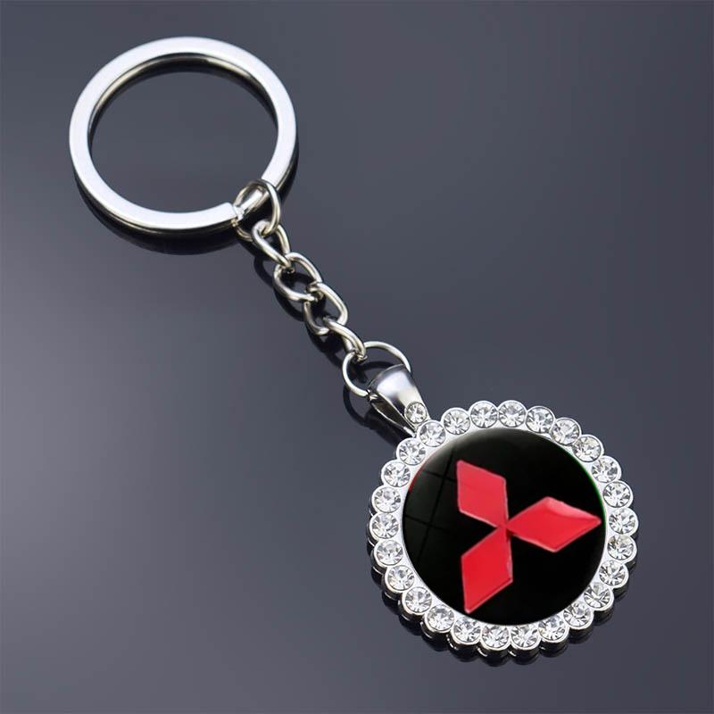 Diamond Car Keychain Pendant Key Ring Holder for Mitsubishi Pajero L200 Outlander ASX Eclipse Montero Ralliart Starion Galant