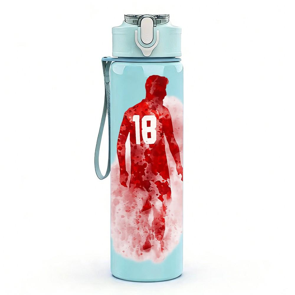 1PC Red Jersey Sport Player Portrait 750ml Color Plastic Sports Water Bottle Leakproof Flip Straw Lid Suitable for Sports Office Home Use