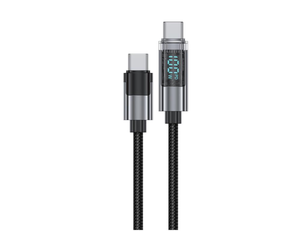Encore Energy new cable with display USB-C x2 5A QC PD 100W cable for charging and data transfer 100 cm braided black EE154-CC