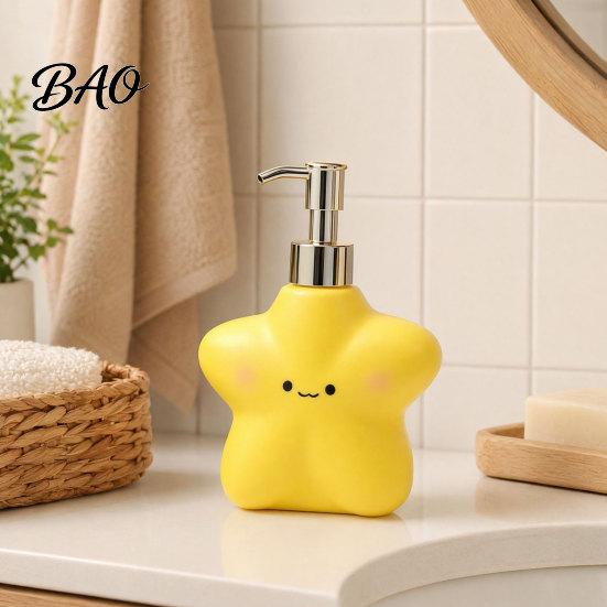 Versatile Soap Container 400ML Cartoon Star Dispenser with Plastic Pump, Refillable Liquid Hand Container, Empty Shower Gel Lotion Bottle for Bathroom