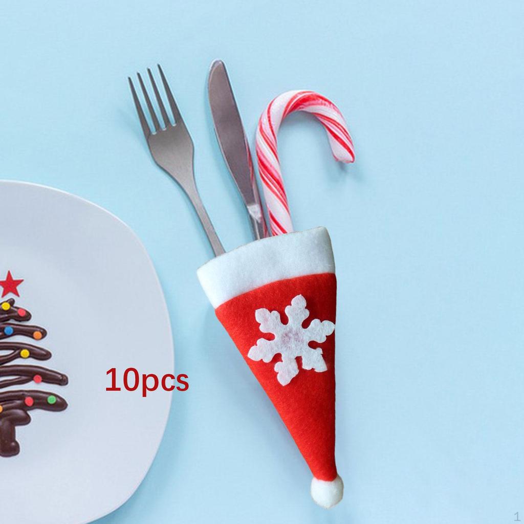 10Pcs Christmas Cutlery Holders Santa Claus Hat Plush Tiny Wine Bottle Cap for Home