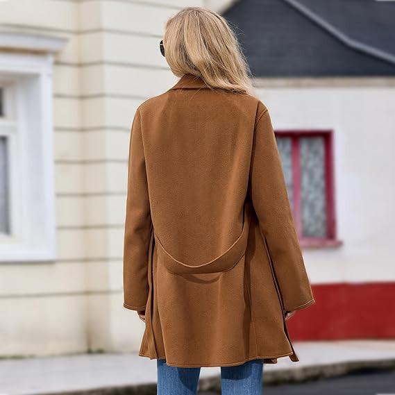 Women's Autumn and Winter Solid Color Long Sleeve Suit Collar Belt Woolen Suit Jacket