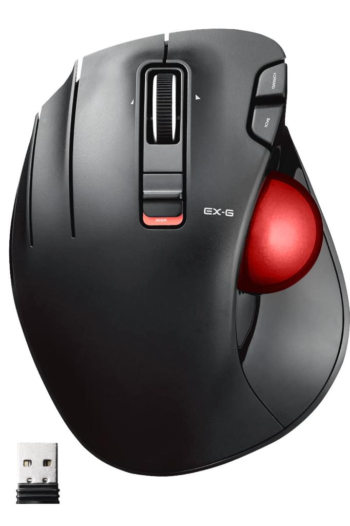 ELECOM Wireless Trackball Mouse Red 6 Tilt Function Gaming Grade Optical Black (Thumb-operated), Left-Handed, Ball, Buttons, (Left/Right Scrolling),