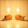 Wooden EU Plug Small Table Lamps Creative Nordic Modern Romantic Warm Bedroom Bar Lights 220V Elephant Whale Bedside Table Lamp