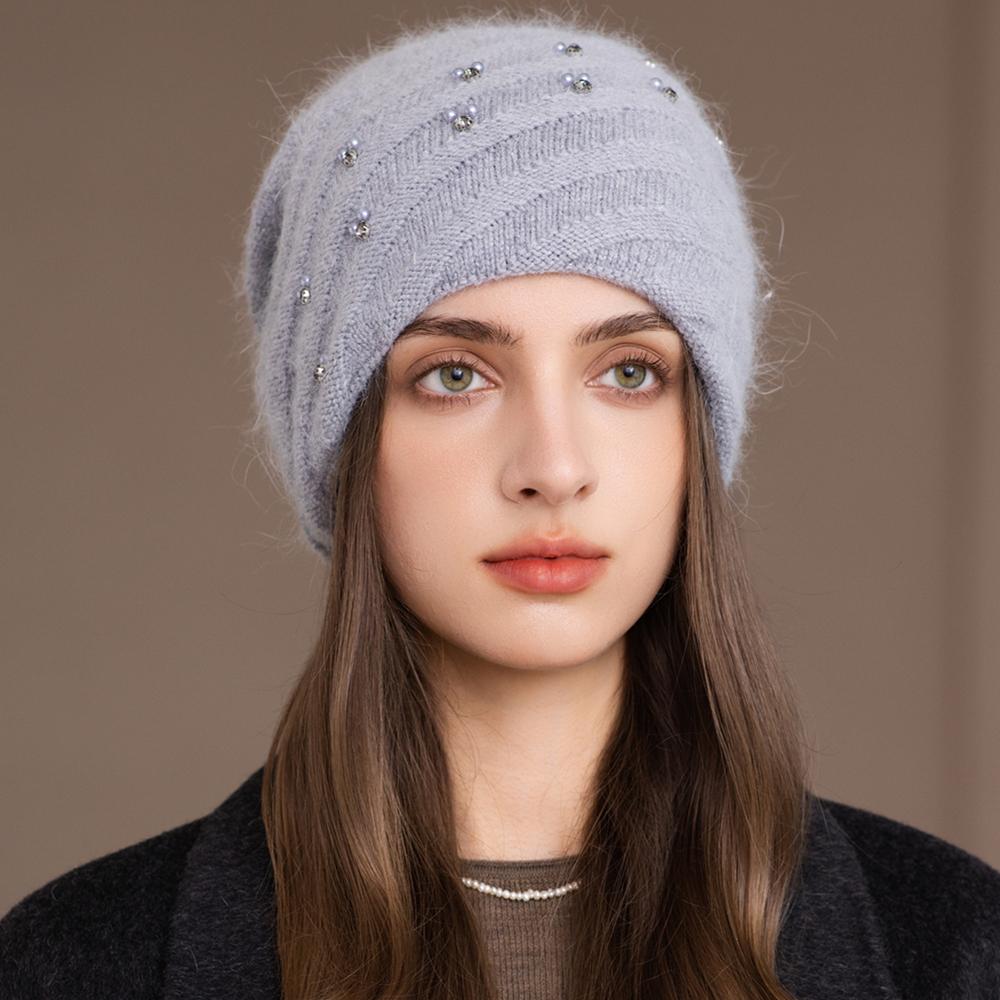 Новая женская зимняя шапка, украшенная шапка-бини, круговой стиль намотки, смесь кроличьего меха, теплая зимняя шапка, Y2K, женская уличная вязаная шапка