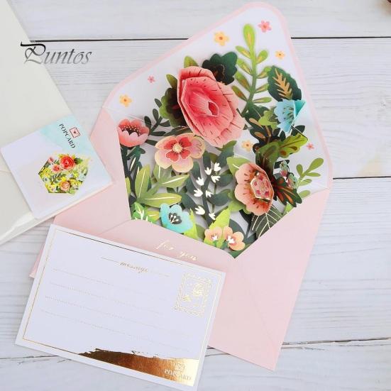 3D вылетающая поздравительная открытка с несколькими красочными цветочными декорами, поздравительная открытка с конвертом, акварельная живопись, рождественский, новогодний подарок