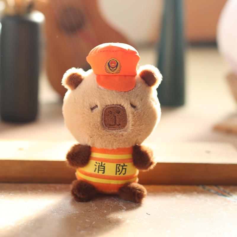 Cute Cute Police Officer Kapibala Pendant Plush Toy Dolls Traffic Police Fire Pobble Bag Hanging Decoration Keychain