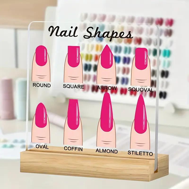 Transparent Acrylic Board Wood Base With Diamond Nail Shapes Display Board Nails Art Prop Desktop Nail Art Works Show Board