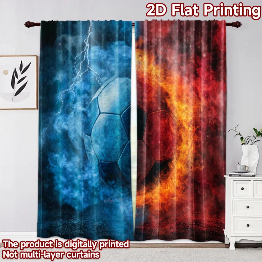 2D flat printing 2pcs Curtain Drapes Fire and Ice Soccer Digital Printed Polyester Drapes Party Decorations Perfect for Holiday