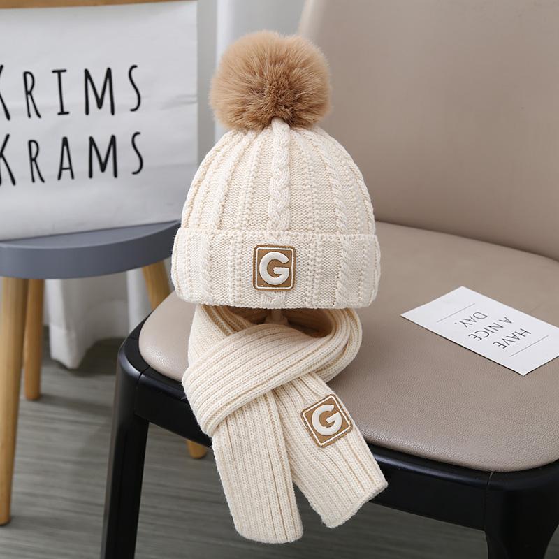 New children's hat set, scarf two-piece set, boys' knitted hat, fleece thickened girls' hat winter
