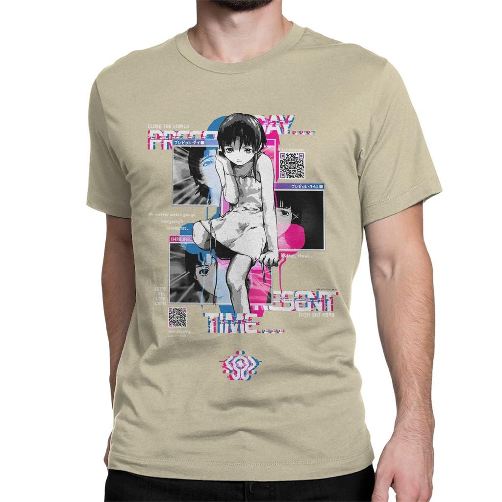 Men Women T-Shirts Glitchart Serial Experiments Lain Crazy Pure Cotton Tees Anime Lwakura Sci Fi Manga Clothing 4XL 5XL 6XL