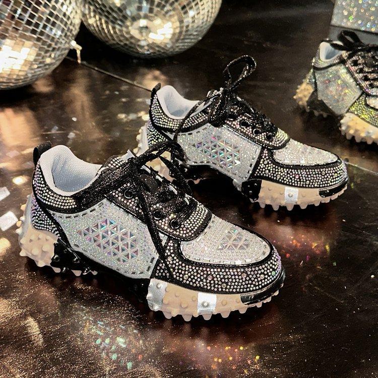 European Station Platform Rhinestone Large Size Dad Shoes Women's 2025 New Fashion Trend Muffin Sole Casual Sports Shoes