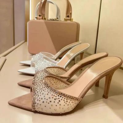 Французские женские летние уличные шлепанцы 2025 Новые туфли-стилеты на высоком каблуке с острым носком и открытым носком