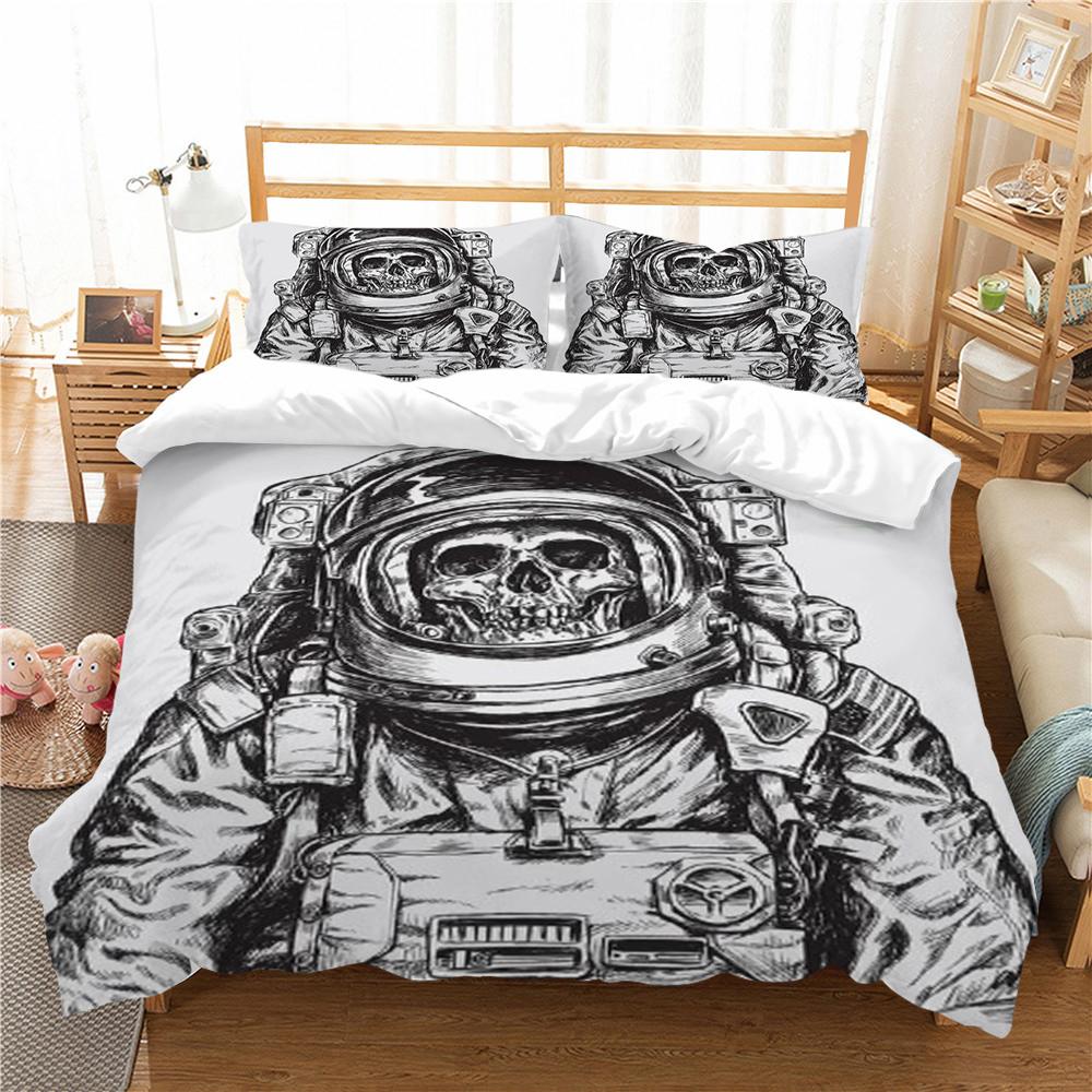 Skull Style Duvet Cover Set 3D Skull Printing Bedding Cover Polyester Home Textiles Soft Pillowcase Boy Single Size Bed Set