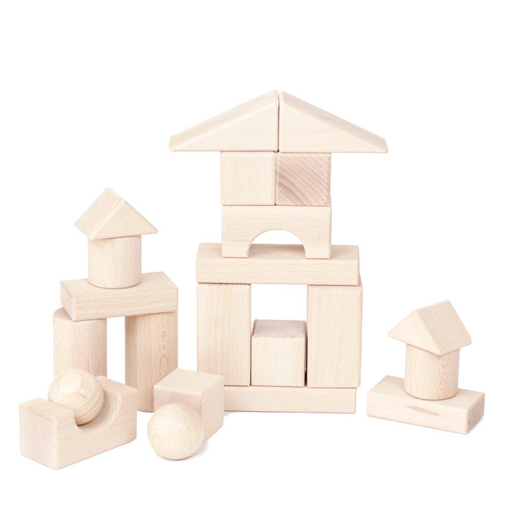 Grandpapa Original Japanese-Made Building Block Set, 22 Pieces (White Wood) with Storage Bag