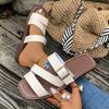 Large Size Buckle Flat Bottom One-word Shoes Women's Open-toed Retro Wind Beach Cool Slippers