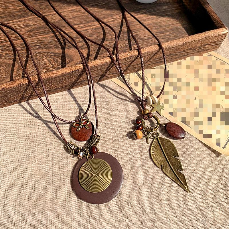 New Retro Feather Necklace, Ethnic Style, Layered Bead, Collarbone Chain, Long Bohemian Accessory