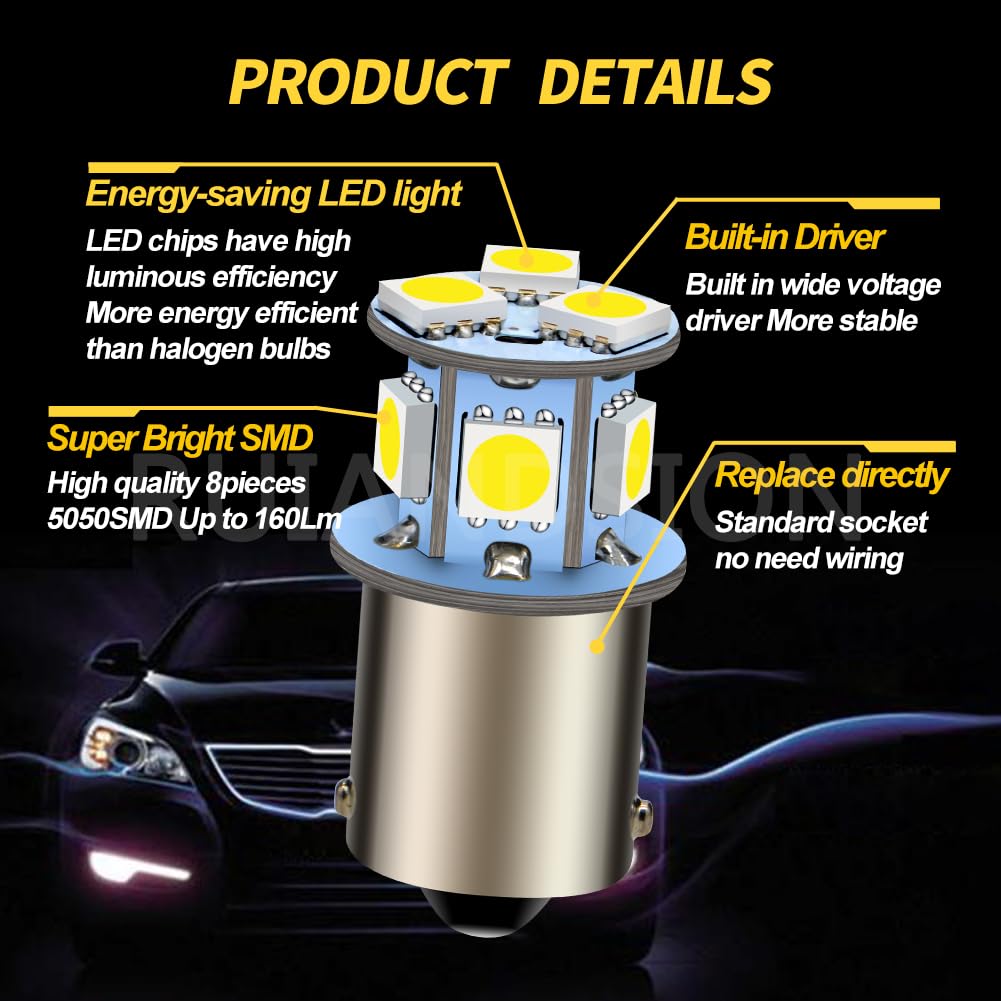 Ruiandsion 2 Pack 1156 P21W BA15S Turn Signal LED Bulb AC 6V-30V 6000K