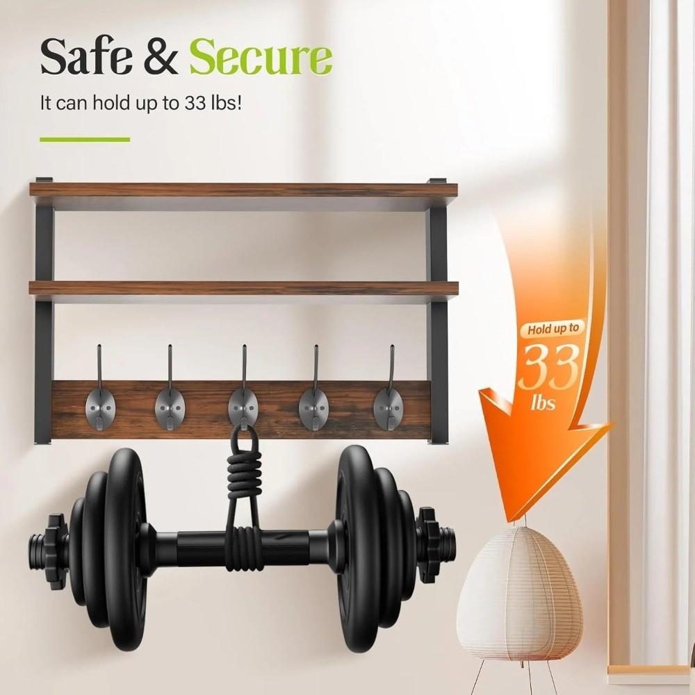 with Hooks Two-Tier Coat Rack Wall Mounted Entryway Coat Hook Wall Shelf for Bedroom Living Room