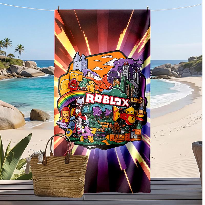 Roblox Напечатанное пляжное полотенце Быстросохнущее Мягкое полотенце Портативное Большое прямоугольное пляжное одеяло для путешествий Бассейна