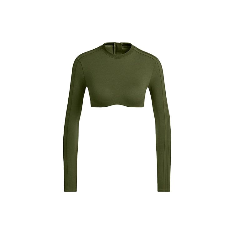 adidas Футболка Originals X Ivy Park однотонная укороченная с длинным рукавом, женские топы зеленого цвета HG2426