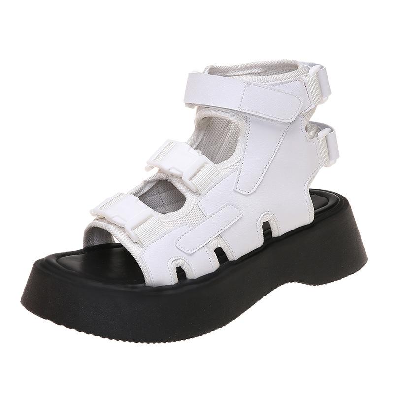 Женские новые туфли-муффины на толстой подошве, лето 2024, студенческие туфли на 2 танкетках, женские туфли с открытым носком, сандалии на крючках и петлях