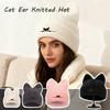 Мягкая вязаная шапка с вышивкой кошачьих ушек, женская, зимняя, теплая, мультяшная шапка, уличная, для снега, шапка-пуловер