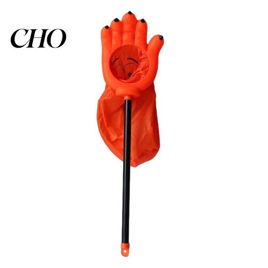 Candy Storage Totes for Kids Halloween Trick or Treat Bags Kids, Palm Shaped Holder, Spooky Theme Collection Skeleton Hand Pouch with Long Handle