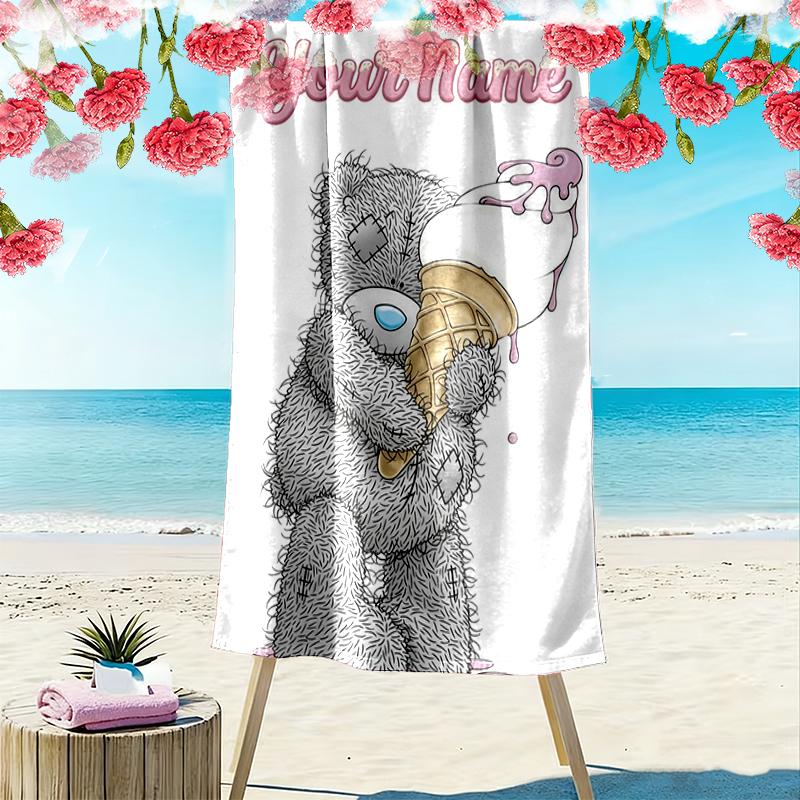 Custom Name Tatty Teddy Print Beach Towel, Large Soft Quick Dry Towel for Beach Camping Swimming