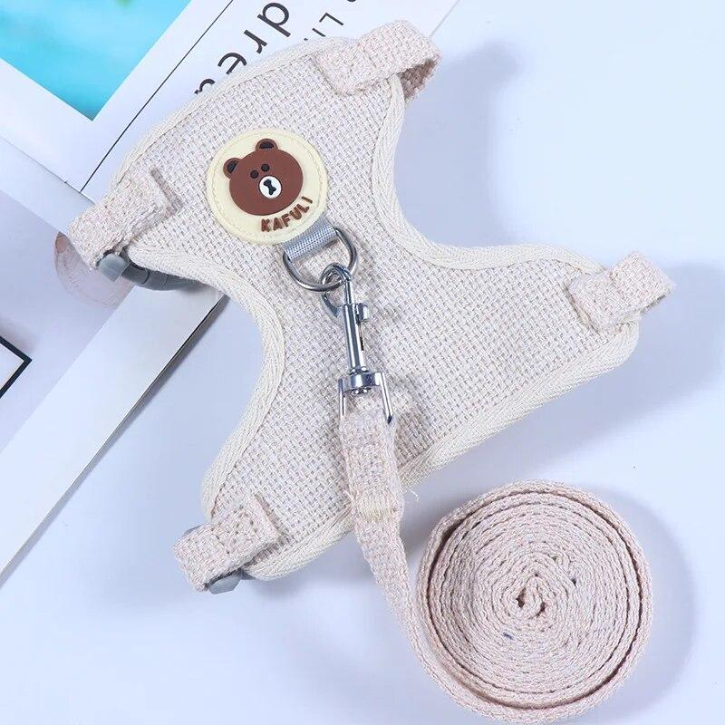 Дышащий шлейка для кошек, жилет из смеси льна, поводок для прогулок с домашними животными для маленьких собак, кролика, морской свинки, товары для мультяшных щенков и котят