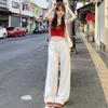 White Polka Dot Tencel Jeans Women's Pleated Design Loose Straight Pants New Thin Casual Jeans
