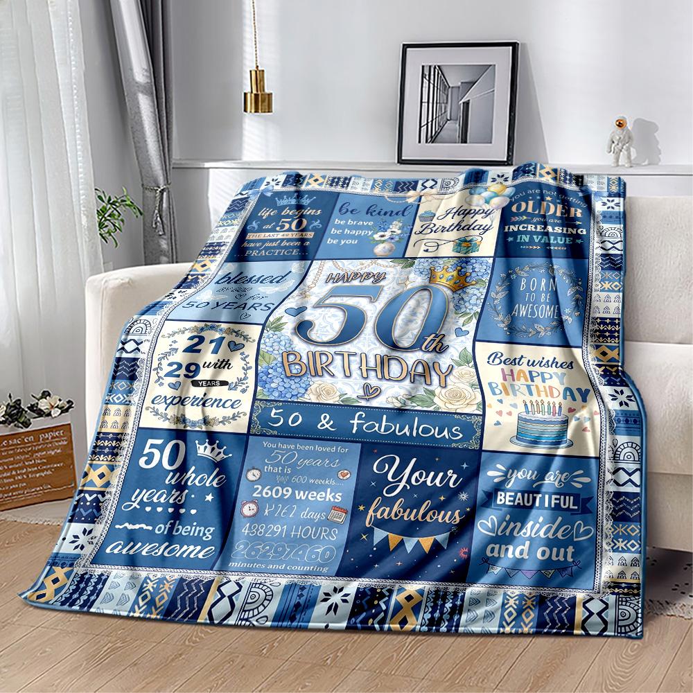 Happy 50th Birthday Celebration Blanket Warmthful Decor Suitable for Bedding Livingroom Seaside Four Seasons Multipurpose Modern