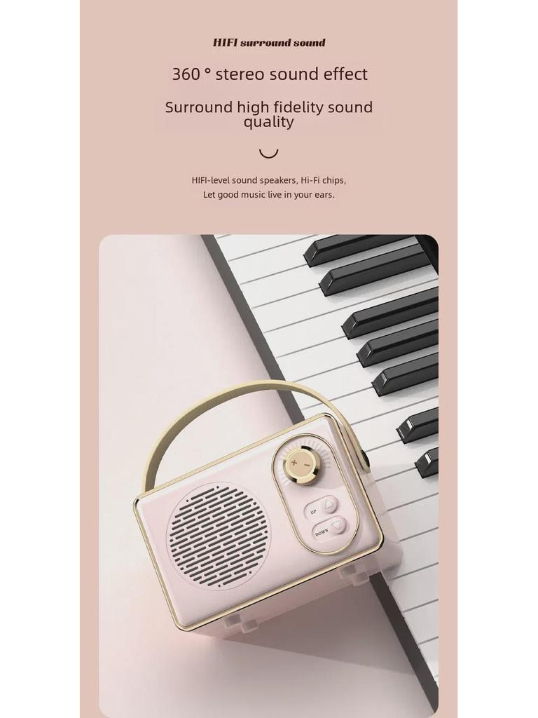 Портативный ретро мини Bluetooth-динамик с USB, TF-картой, FM и высококачественным звуком для использования на открытом воздухе