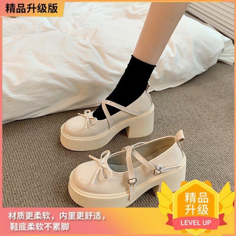 Туфли-лодочки на толстом высоком каблуке из маленькой кожи, женские, лето 2025, новинка, японские jk, увеличивающие рост, французские универсальные туфли-лодочки Мэри Джейн