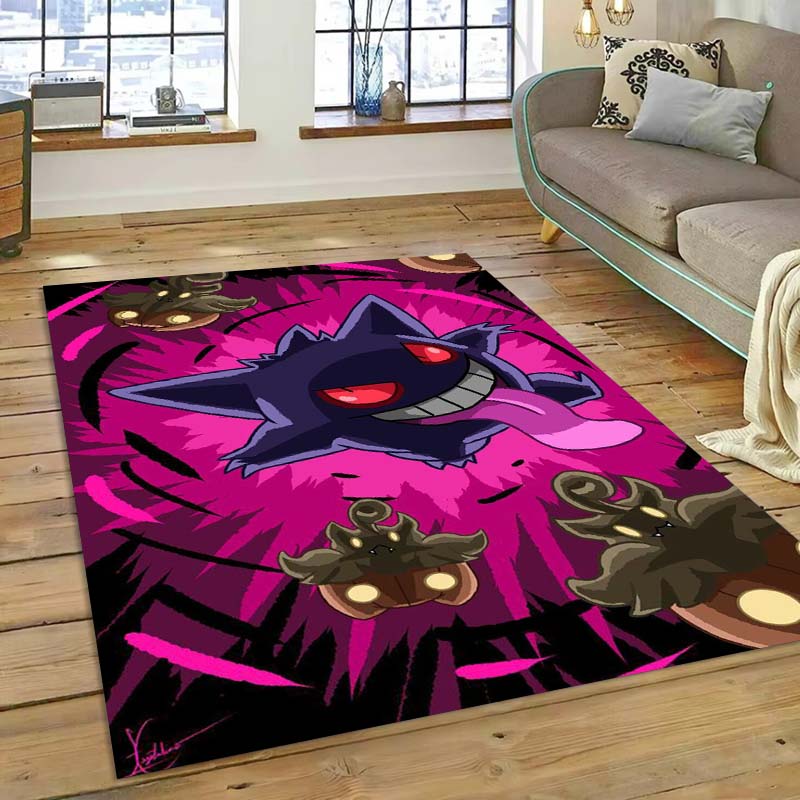 New ModelPokémon Gengar Themed XXL Rug Cool Gengar Patterns with Vivid Colors Dynamic Styles Designs Soft Floor Mat for Bedroom
