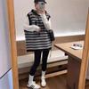 Осенняя полосатая верхняя одежда с капюшоном без рукавов вязаный жилет жилет женский корейский вариант свободный ленивый стиль универсальный свитер жилет