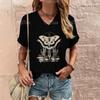 Women's T Shirt Fashion Butterfly Pattern Print Summer Short Sleeve Oversized Clothing Street Casual V Neck Female T-Shirt