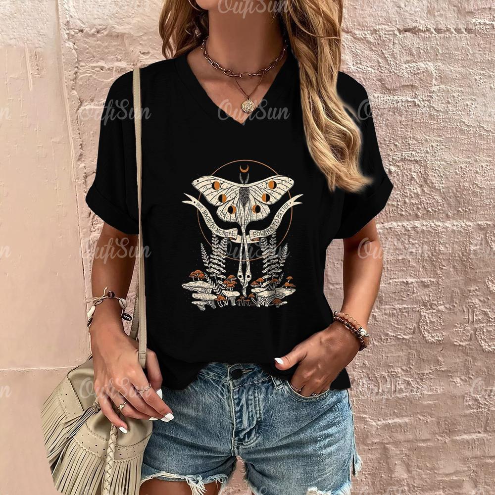 Women's T Shirt Fashion Butterfly Pattern Print Summer Short Sleeve Oversized Clothing Street Casual V Neck Female T-Shirt