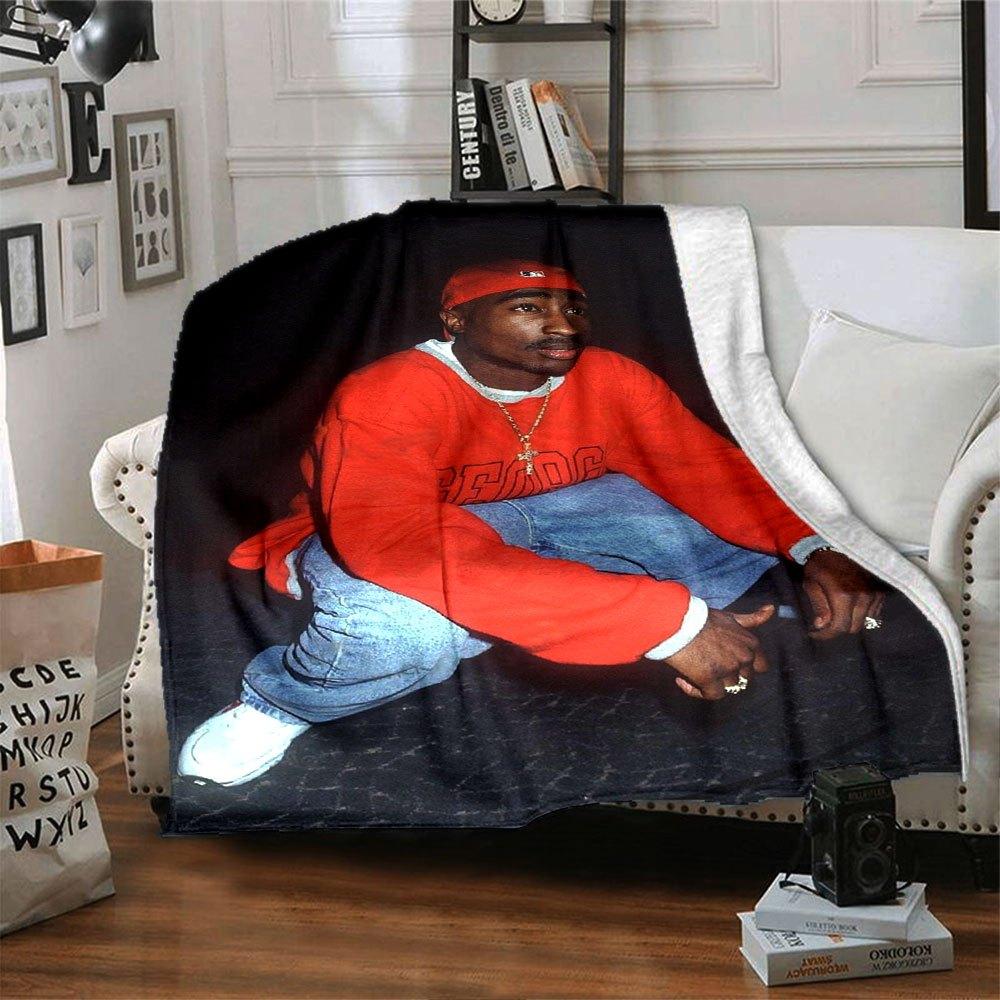1 шт. Плед в стиле Hip Hop 2Pac, Мягкий, Легкий, Для всех сезонов, Многоцелевой плед для дивана, кровати, офиса и пикников, Французский стиль с культовыми обложками альбомов и цитатами