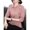 Футболка с длинными рукавами из хлопка для молодых мам на весну и осень, рубашка поло для людей среднего и пожилого возраста, базовая рубашка с отворотом