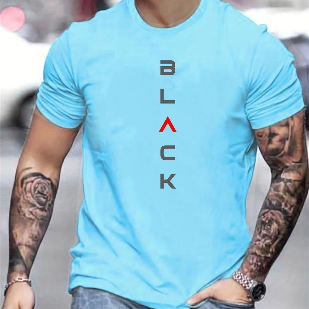 Summer Casual Loose Size 100% Cotton Black Print Round Neck Short Sleeve Classic Simplicity Men's T-shirts