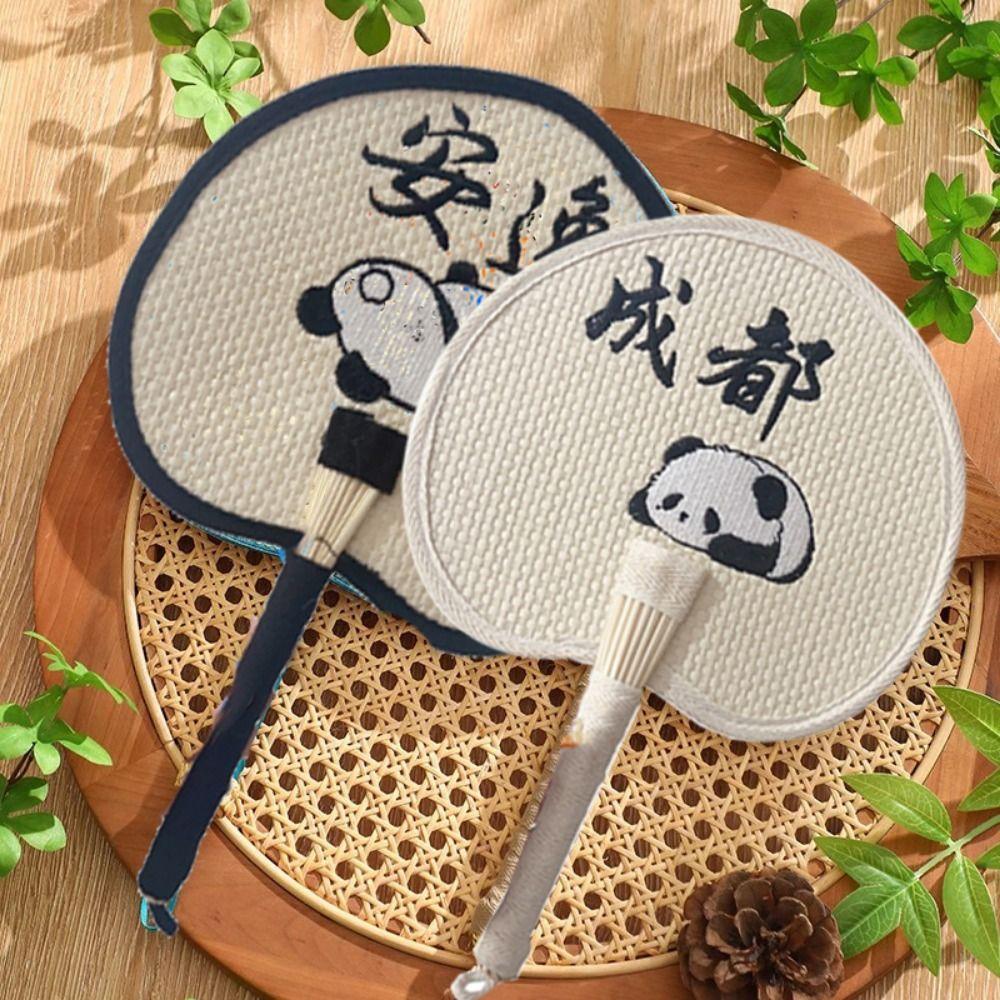 Chinese Style Handmade Straw Fan Decorative Summer Panda Fan Creative Cooling Fan  for Home