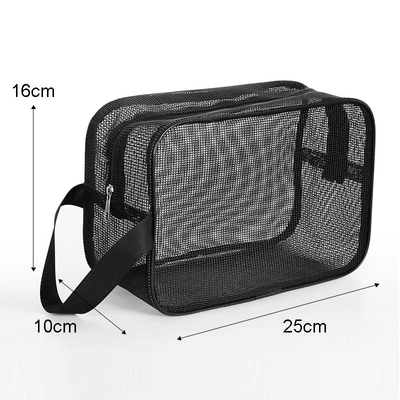 Сетчатая пляжная сумка для мужчин и женщин, портативная ручная дорожная косметичка для хранения, черный карман для фитнеса, органайзер для ванны