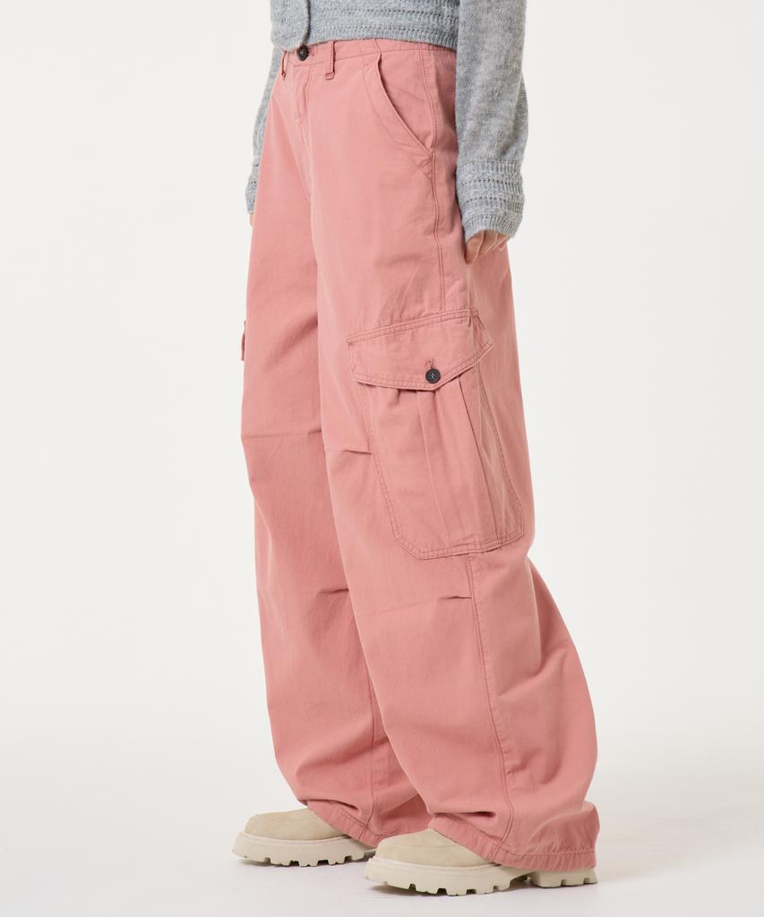 UNKNOWN PLANET Chin Pleated Wide String Cargo Cotton Pants Pink