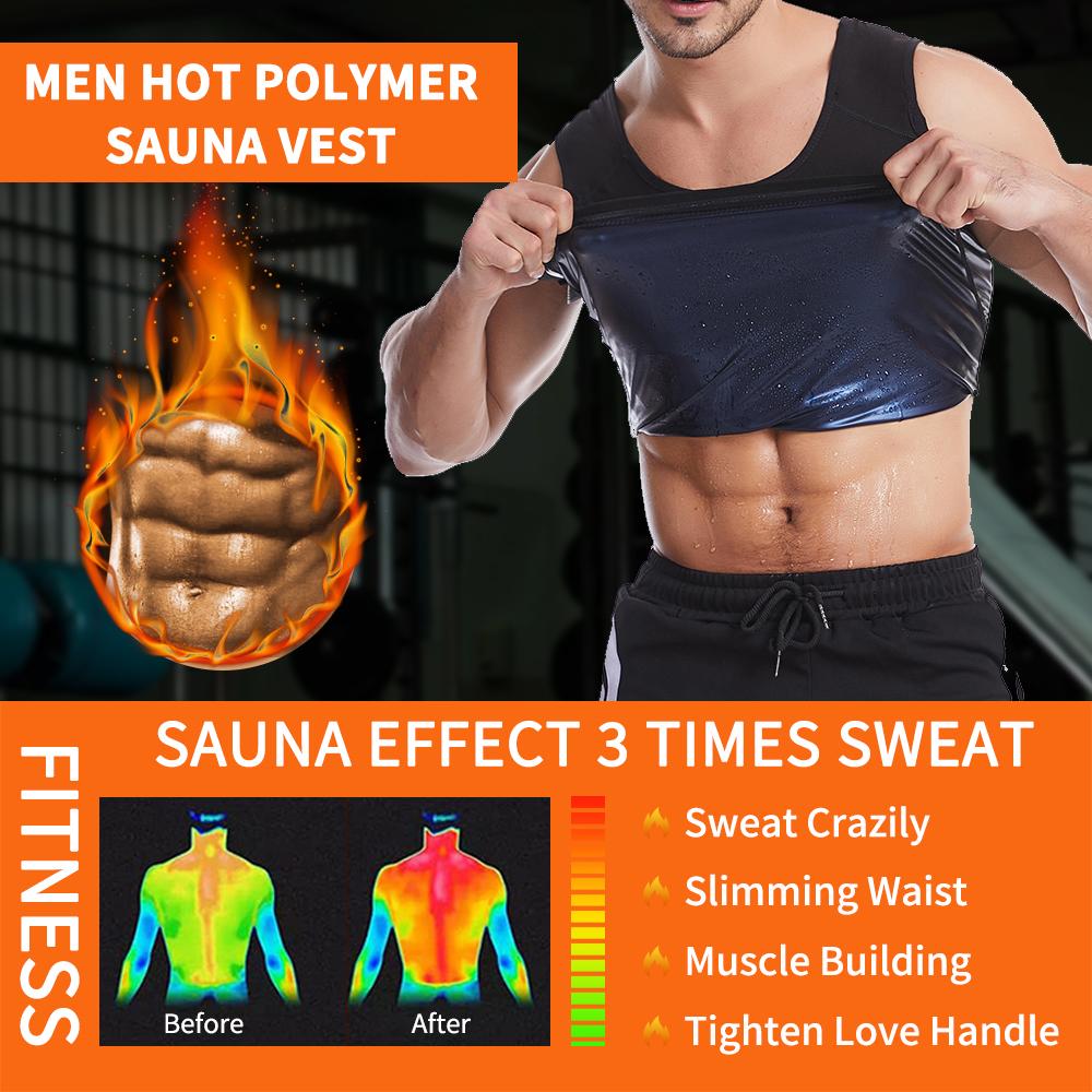 Mens Waist Trainer Sweat Vest for Weight Loss Body Shaper Workout Tank Tops Shapewear Fat Burning Sauna Suit Slimming Polymer Sauna Vest Undershirt